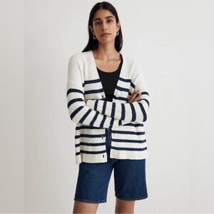 Madewell Blue and White Striped Knit Cardigan